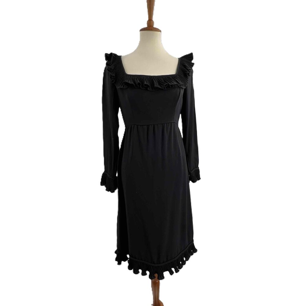 Shannon Rodgers For Jerry Silverman Vintage Black Ruffled Long Sleeve‎ Dress